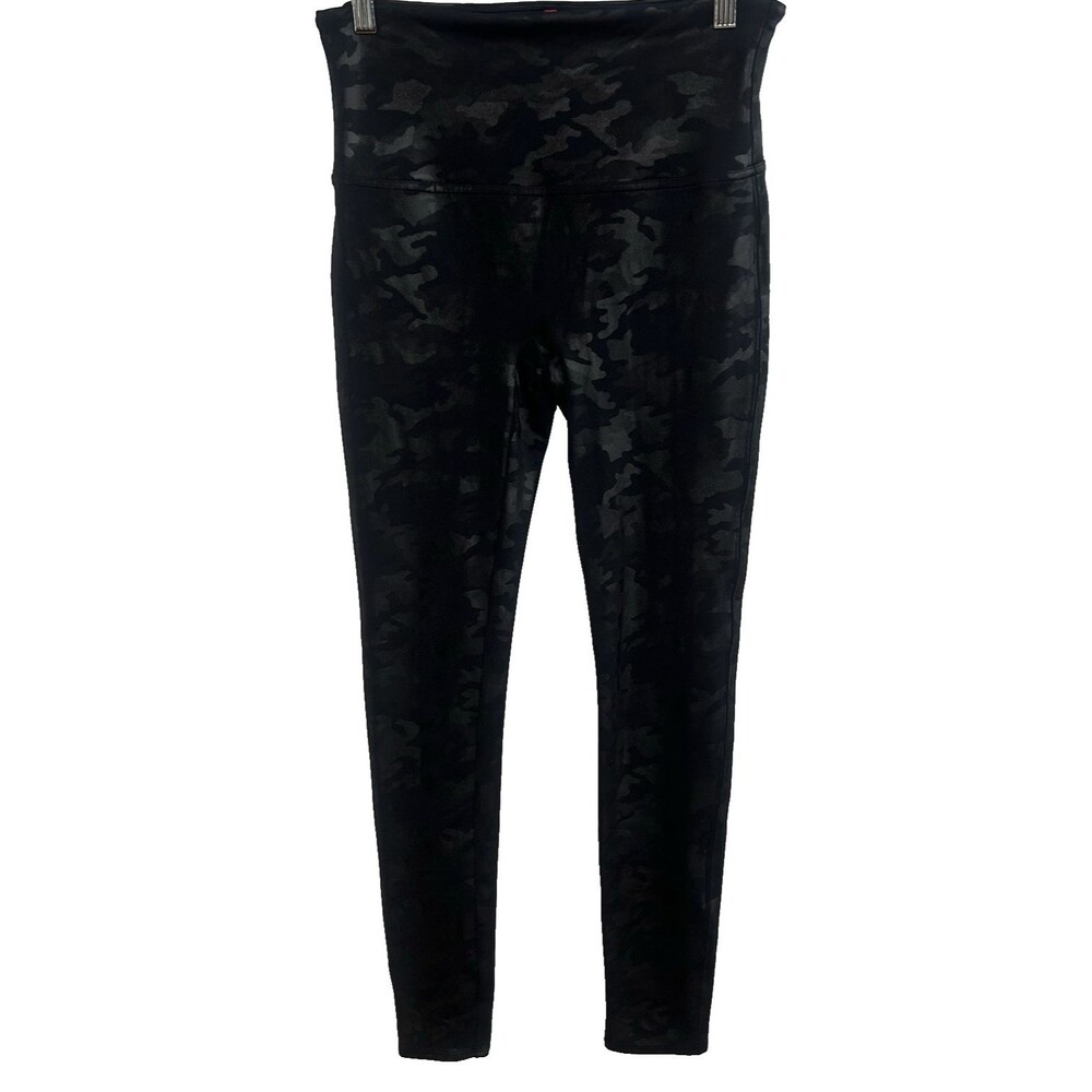 Spanx Leggings Women's Faux Leather Camo Print High Rise Compression Sz L